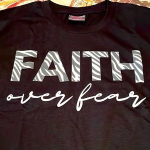 “Faith Over Fear” Black long sleeve T-shirt by love in faith company. 2 XL